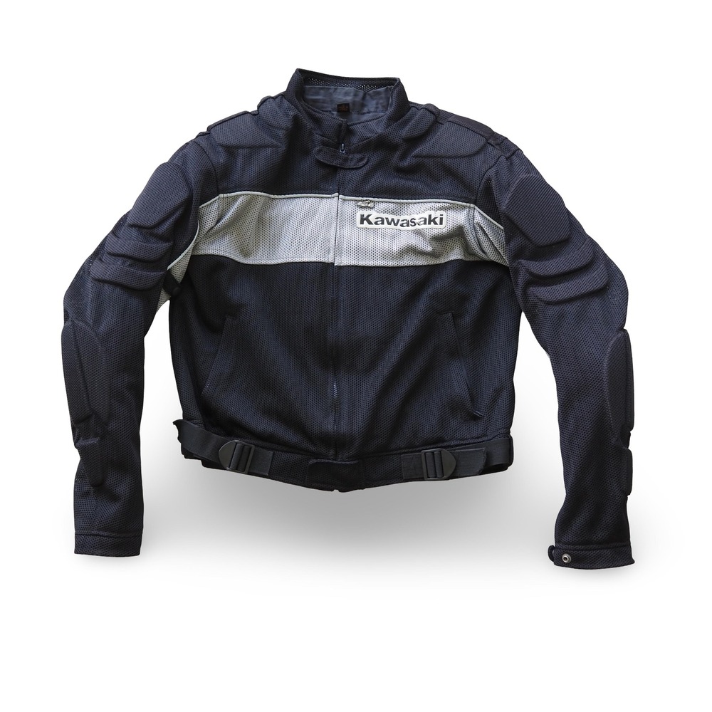 Kawasaki Mesh Motorcycle Jacket Mens M Black Vented Riding Protective Full Zip